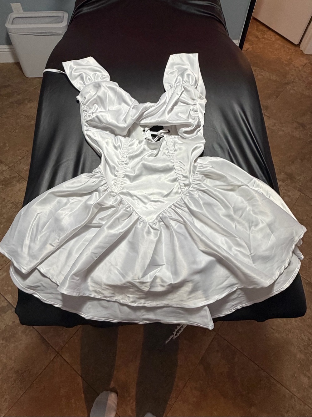 White Satin Girls Formal Party Dress with Ruffled Skirt